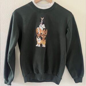 Decorated Originals Vintage Grandmacore Embroidered Dark Green Dog Sweater